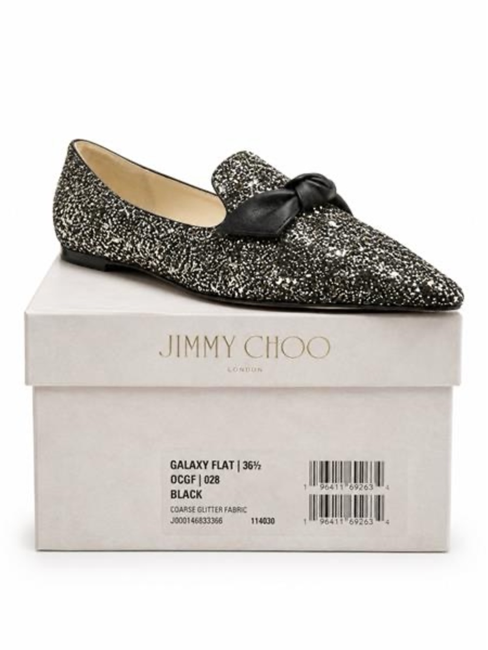 Jimmy Choo Black Glitter Pointed Bow‎ Flat